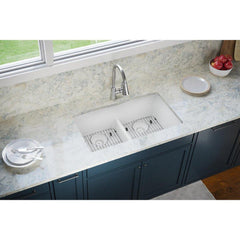 ELKAY Elkay ELGDULB3322WH0 Quartz Classic 33 x 19 x 10 Equal Double Bowl Undermount Sink with Aqua Divide