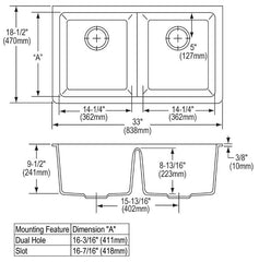 ELKAY Elkay ELGU3322MC0 Quartz Classic 33 x 18-1/2 x 9-1/2 Equal Double Bowl Undermount Sink Mocha