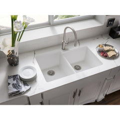 ELKAY Elkay ELGU250RWH0 Quartz Classic 33 x 20-1/2 x 9-1/2 Offset Double Bowl Undermount Sink White