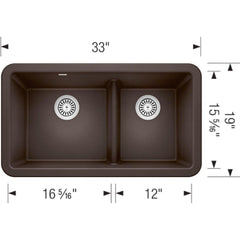 BLANCO BLANCO 402323 Ikon 33 x 19 in. No-Hole Granite Composite Double Bowl Farmhouse Kitchen Sink in Cafe Brown