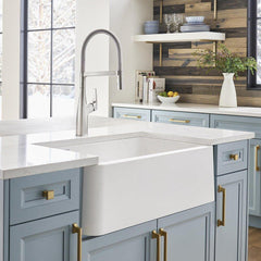 BLANCO BLANCO 402324 Ikon 33 x 19 in. Silgranit Double Bowl Farmhouse Kitchen Sink in White