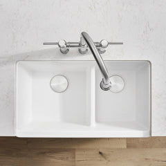 BLANCO BLANCO 402324 Ikon 33 x 19 in. Silgranit Double Bowl Farmhouse Kitchen Sink in White