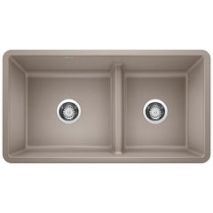 BLANCO Blanco 442522 Precis 33 x 18 in. No Hole Composite Double Bowl Undermount Kitchen Sink in Truffle
