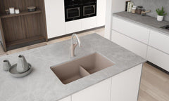 BLANCO Blanco 442522 Precis 33 x 18 in. No Hole Composite Double Bowl Undermount Kitchen Sink in Truffle