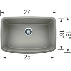 BLANCO BLANCO 442549 Valea 27 x 18 in. No Hole Composite Single Bowl Undermount Kitchen Sink in Truffle