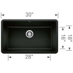 BLANCO BLANCO 442931 Precis 30 x 18 in. No Hole Granite Composite Single Bowl Undermount Kitchen Sink in Coal Black