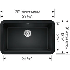 BLANCO Blanco 402576 Ikon 30 x 19 in. No Hole Granite Composite Single Bowl Farmhouse Kitchen Sink in Coal Black