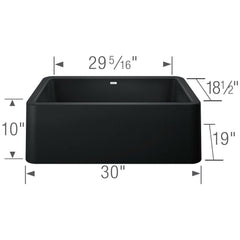 BLANCO Blanco 402576 Ikon 30 x 19 in. No Hole Granite Composite Single Bowl Farmhouse Kitchen Sink in Coal Black