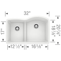 BLANCO BLANCO 441603 Diamond 32 x 20-7/8 in. No Hole Composite Double Bowl Undermount Kitchen Sink in White