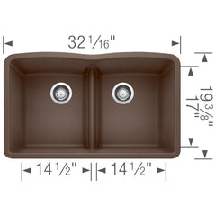 BLANCO BLANCO 442078 Diamond 32 x 19-1/4 in No Hole Composite Double Bowl Undermount Kitchen Sink in Cafe Brown