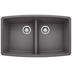 BLANCO BLANCO 441473 Performa 33 x 20 in No Hole Composite Double Bowl Undermount Kitchen Sink in Cinder