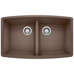 BLANCO BLANCO 440068 Performa 33 x 20 in. No Hole Composite Double Bowl Undermount Kitchen Sink in Cafe Brown