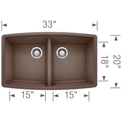 BLANCO BLANCO 440068 Performa 33 x 20 in. No Hole Composite Double Bowl Undermount Kitchen Sink in Cafe Brown