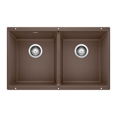 BLANCO BLANCO 516323 Precis 29-3/4 x 18-1/8 in. No Hole Composite Double Bowl Undermount Kitchen Sink in Cafe Brown