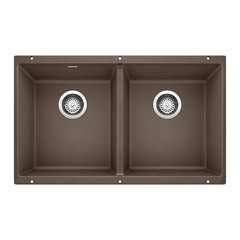 BLANCO BLANCO 516323 Precis 29-3/4 x 18-1/8 in. No Hole Composite Double Bowl Undermount Kitchen Sink in Cafe Brown