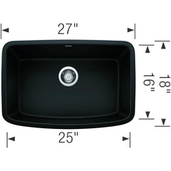 BLANCO BLANCO 442941 Valea 27 x 18 in. No Hole Granite Composite Single Bowl Undermount Kitchen Sink Coal Black