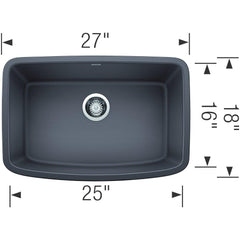 BLANCO BLANCO 442548 Valea 27 x 18 in. No Hole Composite Single Bowl Undermount Kitchen Sink in Cinder