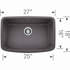 BLANCO BLANCO 442548 Valea 27 x 18 in. No Hole Composite Single Bowl Undermount Kitchen Sink in Cinder