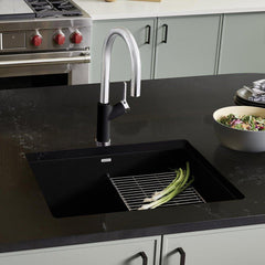 BLANCO BLANCO 442928 Precis 23-7/16 x 17-3/4 in No Hole Granite Composite Single Bowl Undermount Kitchen Sink in Coal Black