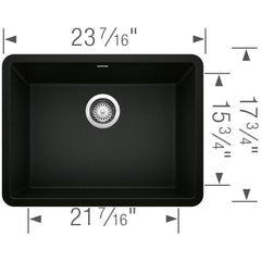 BLANCO BLANCO 442928 Precis 23-7/16 x 17-3/4 in No Hole Granite Composite Single Bowl Undermount Kitchen Sink in Coal Black