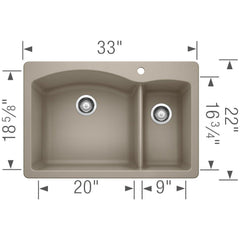 BLANCO BLANCO 441282 Diamond 1-1/2 Double Bowl Dual Mount Kitchen Sink - Truffle