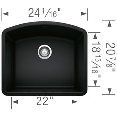 BLANCO Blanco 442906 Diamond 24 x 20-3/4 in. No Hole Granite Composite Single Bowl Undermount Kitchen Sink in Coal Black