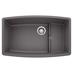 BLANCO BLANCO 441476 Performa Cascade 32 x 19-1/2 in No Hole Composite Double Bowl Undermount Kitchen Sink in Cinder
