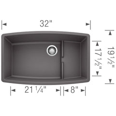 BLANCO BLANCO 441476 Performa Cascade 32 x 19-1/2 in No Hole Composite Double Bowl Undermount Kitchen Sink in Cinder