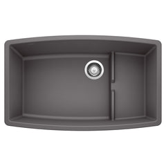BLANCO BLANCO 441476 Performa Cascade 32 x 19-1/2 in No Hole Composite Double Bowl Undermount Kitchen Sink in Cinder