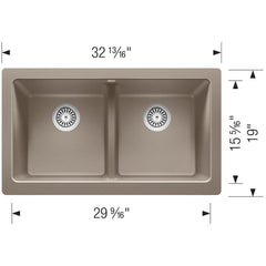 BLANCO BLANCO 526553 Vintera 32-13/16 x 19 in. No Hole Granite Composite Double Bowl Farmhouse Kitchen Sink in Truffle