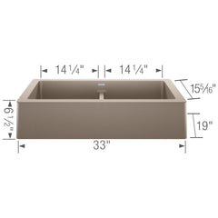 BLANCO BLANCO 526553 Vintera 32-13/16 x 19 in. No Hole Granite Composite Double Bowl Farmhouse Kitchen Sink in Truffle