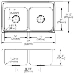 ELKAY Elkay DLR3319101 Lustertone Classic Stainless Steel Double Bowl Drop-in Sink