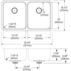ELKAY Elkay ELUH3118PD Lustertone 30-3/4 x 18-1/2 No Hole Stainless Steel Double Bowl Undermount Sink