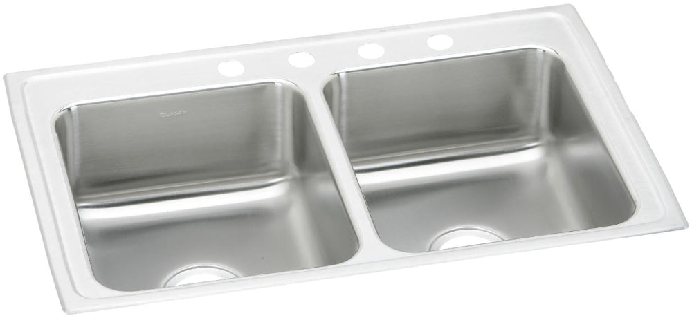 ELKAY Elkay LR37223 Lustertone Classic Stainless Steel 37 x 22 x 7-5/8, 3-Hole Equal Double Bowl Drop-in Sink