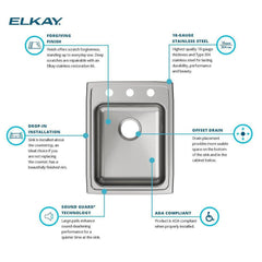 ELKAY Elkay LRAD1722553 Lustertone Classic Stainless Steel 17 x 22 in. 3 Hole Drop-in Sink