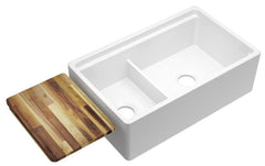 ELKAY Elkay SWUF3320WH Fireclay 33 x 19-15/16 x 9-3/16 60/40 Double Bowl Farmhouse Workstation Sink with Aqua Divide