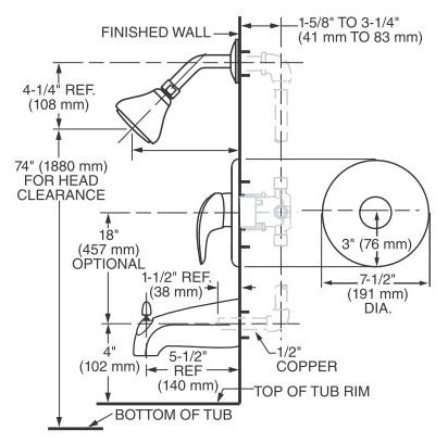 AMERICAN STANDARD American Standard T385501.002 Reliant3 B/S Shower Only Trim Kit Polished Chrome
