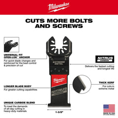 Milwaukee 49-25-1565 NITRUS CARBIDE Extreme Metal Universal Fit OPEN-LOK Multi-Tool Blade 5PK