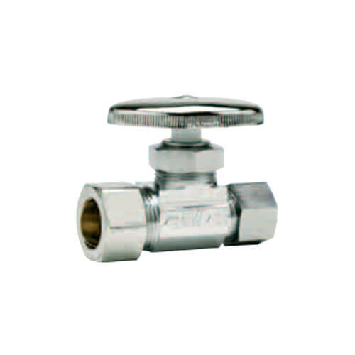 SIOUX CHIEF Sioux Chief 133-G2C1C04 Multi-Turn Straight Stop Valve, 5/8 x 3/8 in Nominal, Compression End Style, Brass Body, Polished Chrome