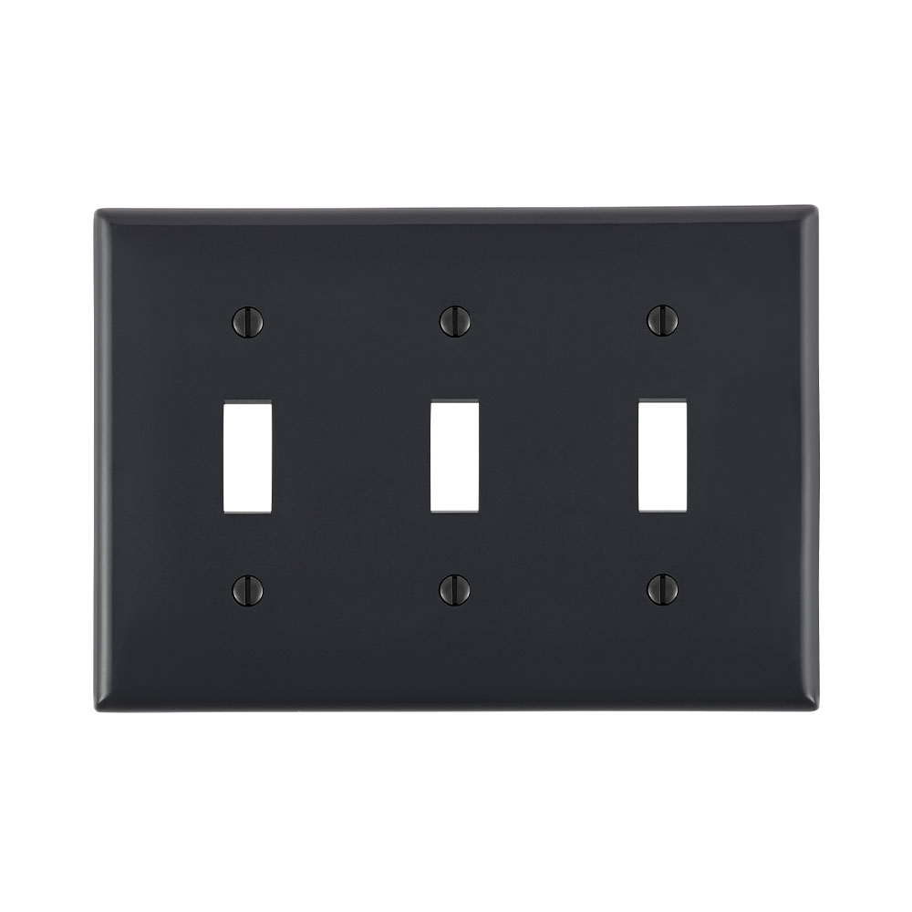 LEVITON Leviton 80711-E 3-Gang Toggle Device Switch Wallplate, Standard Size Thermoplastic Nylon Black