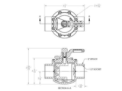 AQUASTAR POOL PRODUCTS AquaStar AV2W15C FlowStar 2-Way Valve with Rubber Handle | 1.5 x 2 | AV2W15C