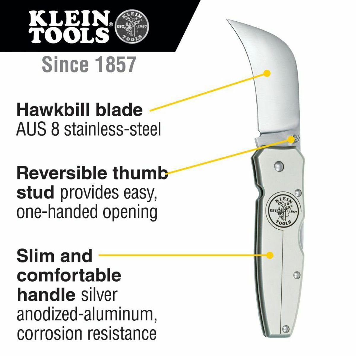 KLEIN TOOLS Klein Tools 44006 Lockback Knife 2-5/8-Inch Aluminum Handle