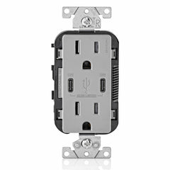 LEVITON Leviton T5635-G 15 Amp 125 Volt Decora Tamper-Resistant Outlet NEMA 5-15R 30W USB Chargers