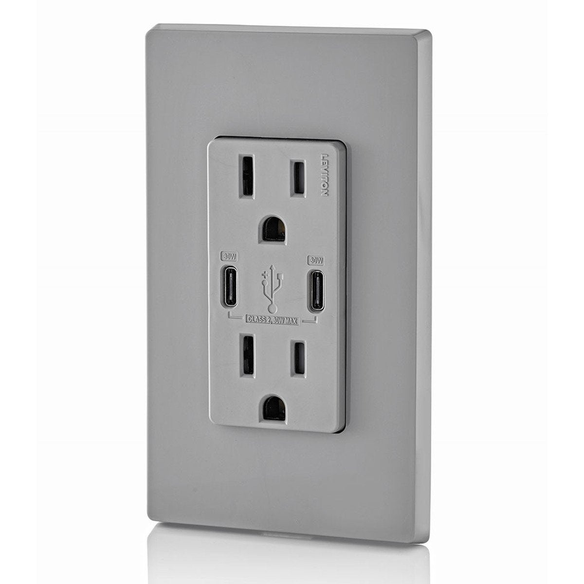 LEVITON Leviton T5635-G 15 Amp 125 Volt Decora Tamper-Resistant Outlet NEMA 5-15R 30W USB Chargers