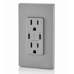LEVITON Leviton T5635-G 15 Amp 125 Volt Decora Tamper-Resistant Outlet NEMA 5-15R 30W USB Chargers