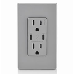 LEVITON Leviton T5635-G 15 Amp 125 Volt Decora Tamper-Resistant Outlet NEMA 5-15R 30W USB Chargers