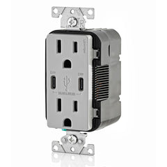 LEVITON Leviton T5635-G 15 Amp 125 Volt Decora Tamper-Resistant Outlet NEMA 5-15R 30W USB Chargers