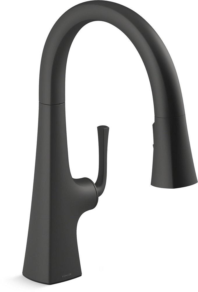 KOHLER KOHLER 22063-BL Graze Single Handle Pull Down Kitchen Faucet in Black Black
