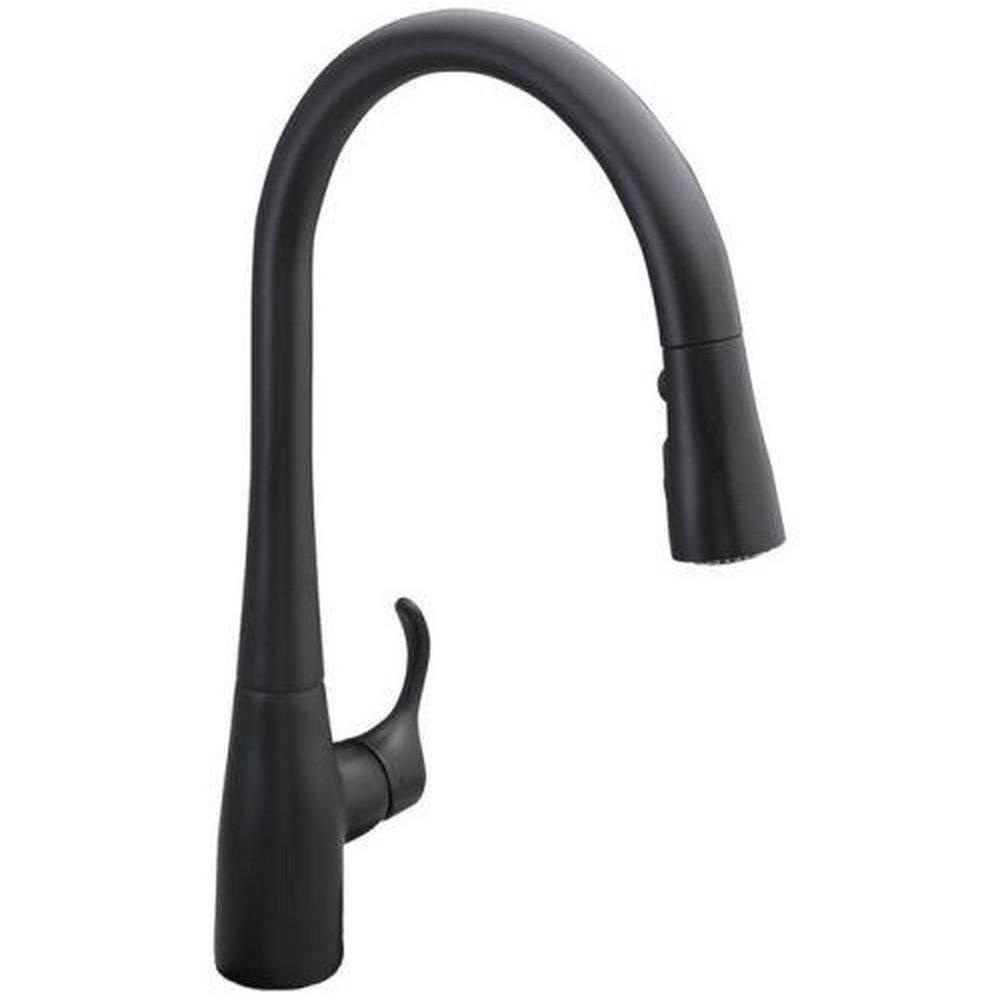 KOHLER KOHLER 596-BL Simplice Single Handle Pull Down Kitchen Faucet in Matte Black