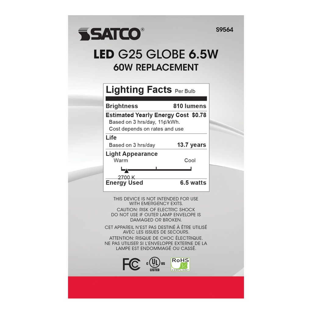 SATCO-NUVO Satco S9564 G25 LED 7 Watt Clear Medium Base 2700K 810 Lumens